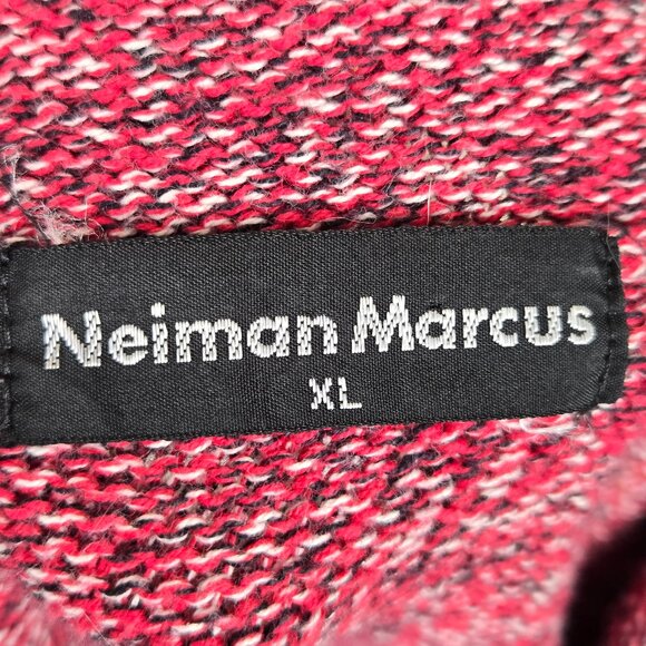 Neiman Marcus Size XL Red Black White Combed Cotton Sweater Relaxed Turtleneck - Picture 7 of 10
